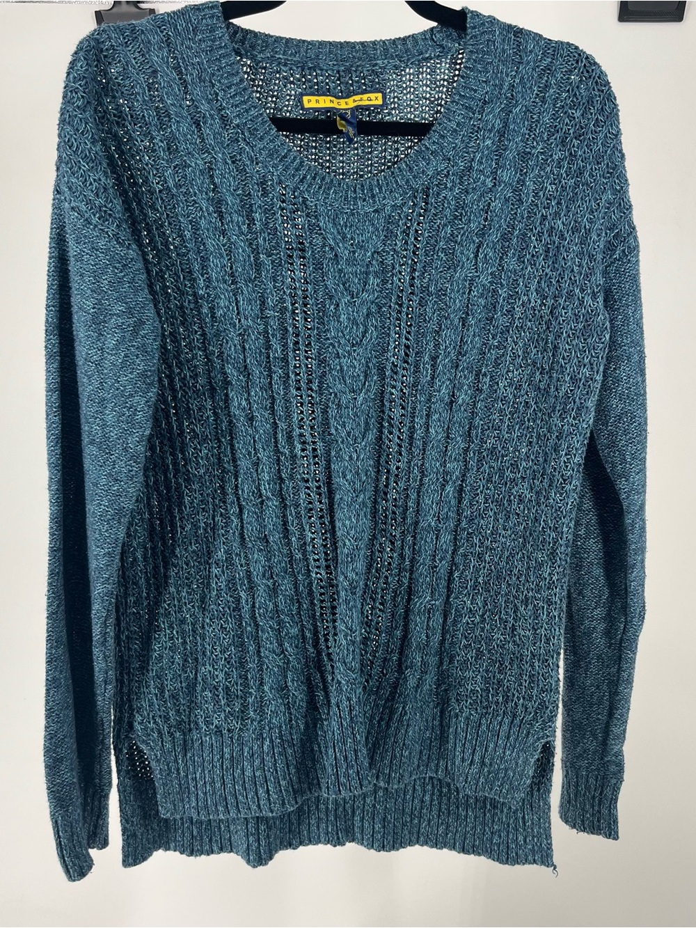 Prince & Fox Teal Cable-Textured Scoop Neck Sweater